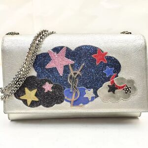 Ltd Edition Saint Laurent Silver Stars Sky YSL Kate Monogram Clutch Bag Medium